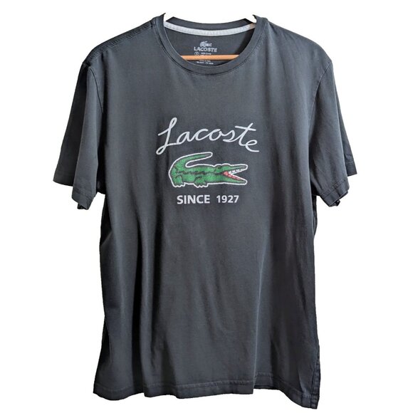 Lacoste Mens Size Small T-Shirt Black Large Croc & Logo - Picture 1 of 8